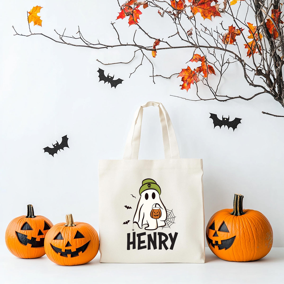 Custom Halloween Kids Tote Bag, Trick or Treat Tote Bag, Kids Halloween Tote, Ghost Halloween Tote Bag, Spooky Season Gift