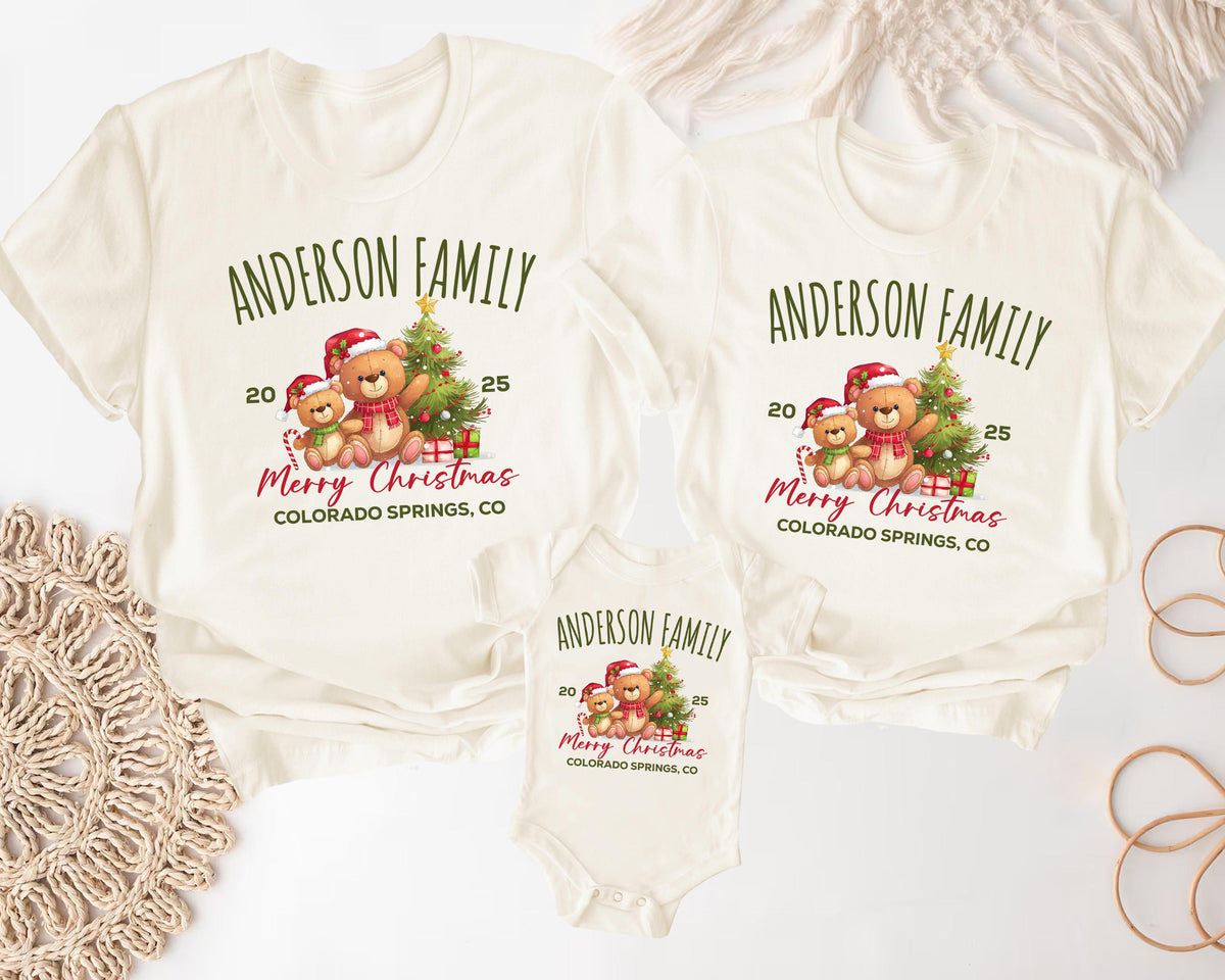 Family Christmas Shirt, Custom Family XMAS T-shirt, Merry Christmas Family Trip Tee, Santa Bear Hoodie, Christmas Tree Family Sweatshirt