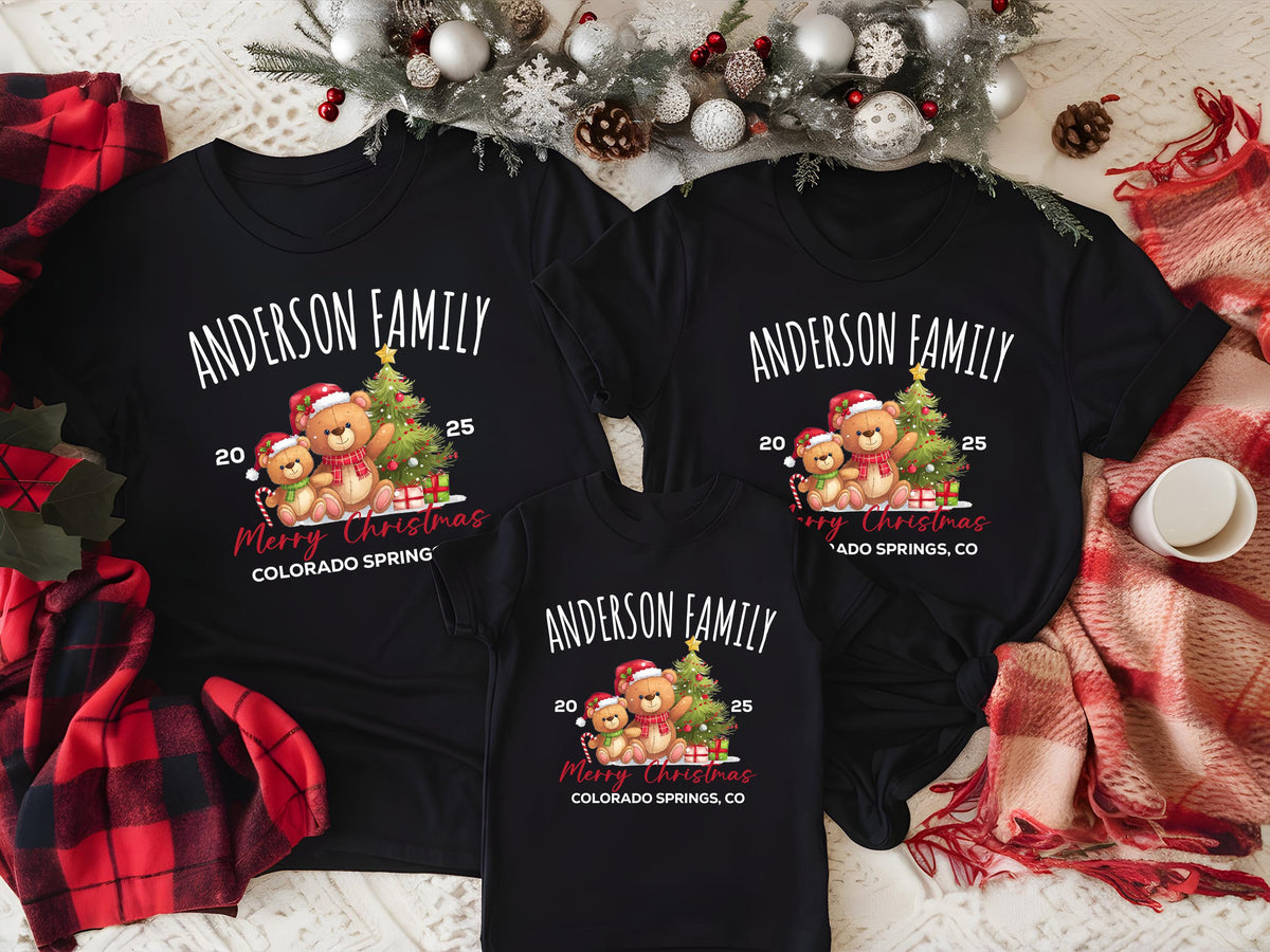 Family Christmas Shirt, Custom Family XMAS T-shirt, Merry Christmas Family Trip Tee, Santa Bear Hoodie, Christmas Tree Family Sweatshirt