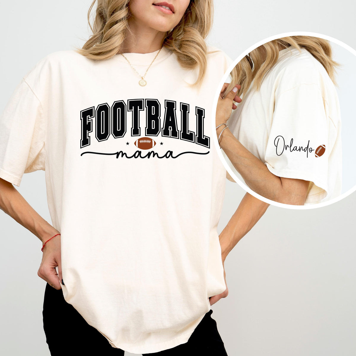 Personalized Football Mama Sweatshirt, Kids Name Mom Sports Tee, Football Season Mama Hoodie, Football Fan Mom Crewneck