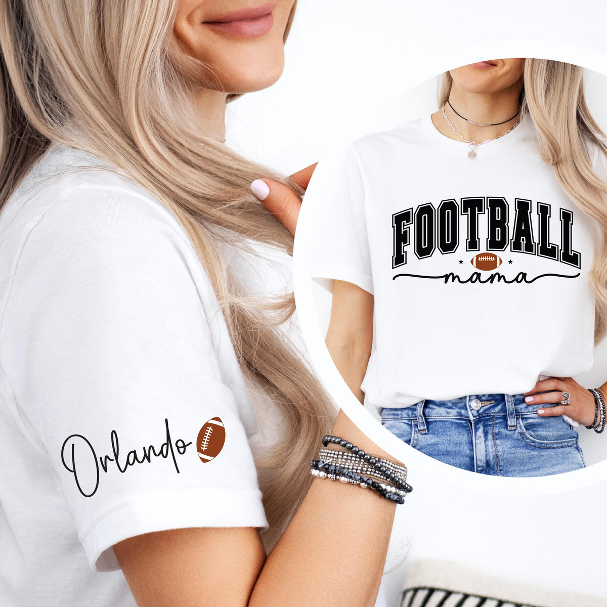 Personalized Football Mama Sweatshirt, Kids Name Mom Sports Tee, Football Season Mama Hoodie, Football Fan Mom Crewneck