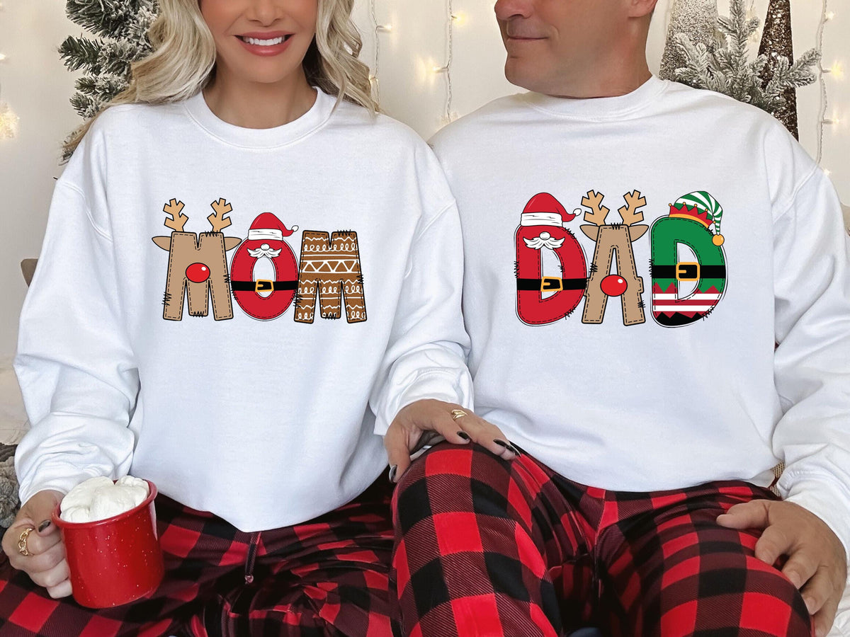 Christmas Family Name Shirt, Custom Santa Family Sweatshirt, Dada and Mama Holiday Hoodie, XMAS Family Matching T-shirt