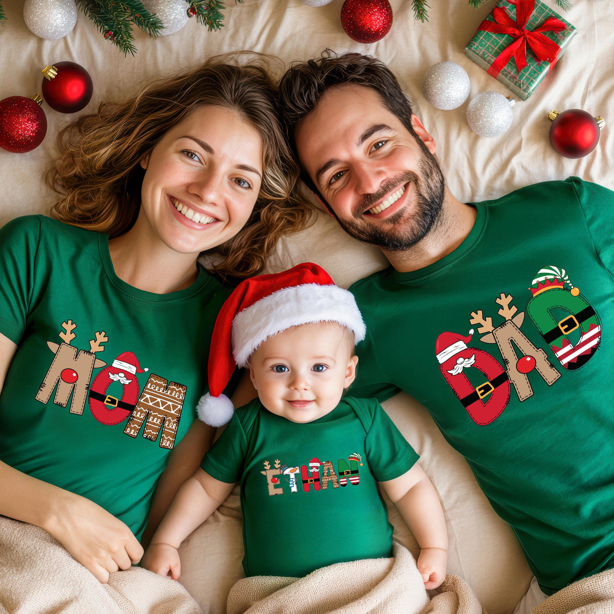 Christmas Family Name Shirt, Custom Santa Family Sweatshirt, Dada and Mama Holiday Hoodie, XMAS Family Matching T-shirt