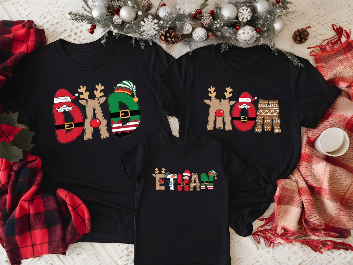 Christmas Family Name Shirt, Custom Santa Family Sweatshirt, Dada and Mama Holiday Hoodie, XMAS Family Matching T-shirt