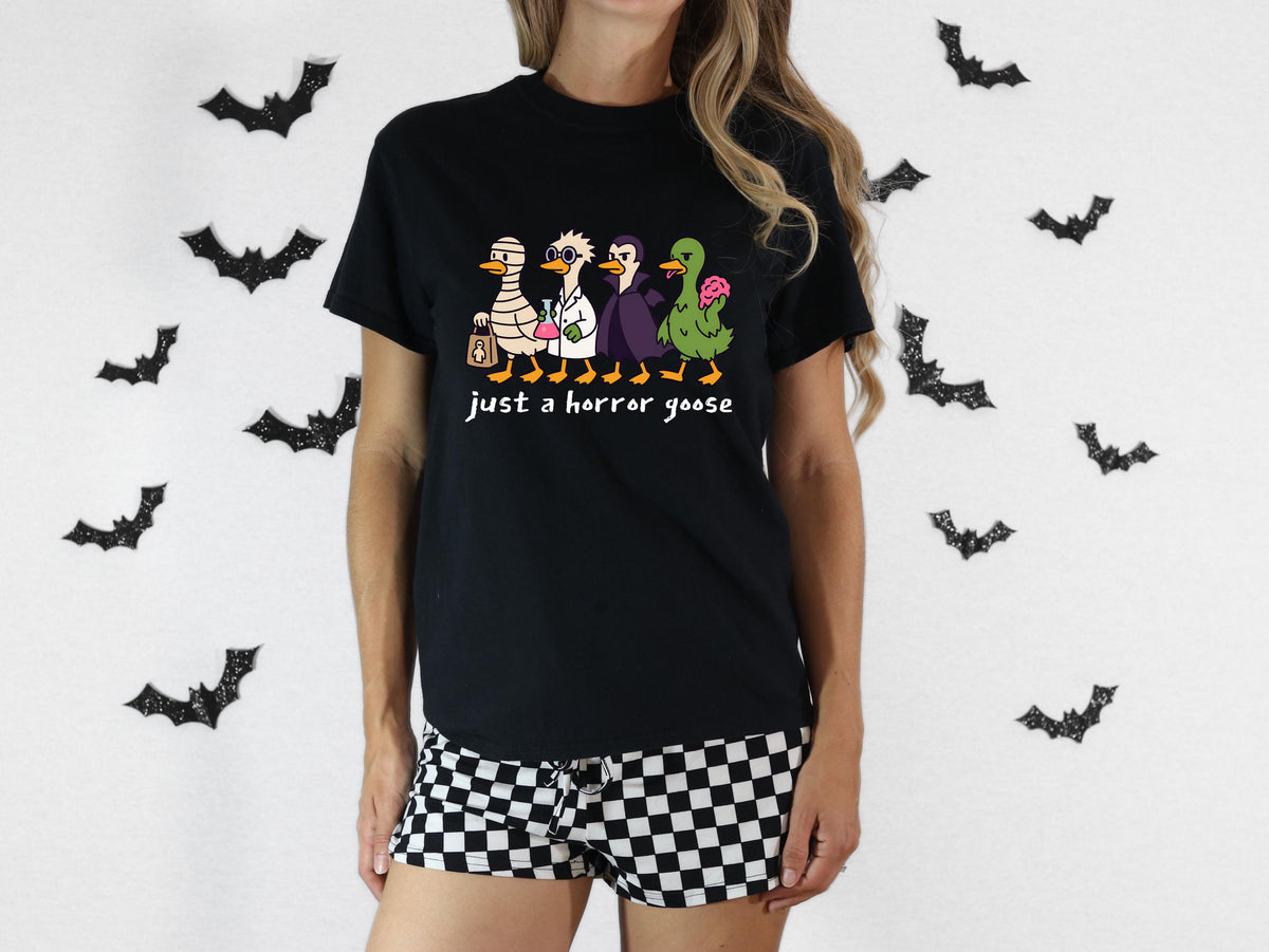 Halloween Goose Shirt, Just A Horror Goose T-Shirt, Goose in Halloween Sweatshirt, Spooky Goose Tee