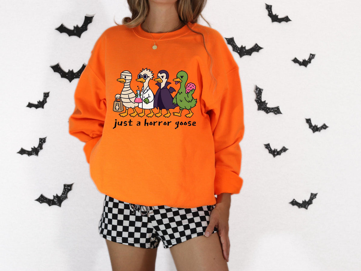 Halloween Goose Shirt, Just A Horror Goose T-Shirt, Goose in Halloween Sweatshirt, Spooky Goose Tee