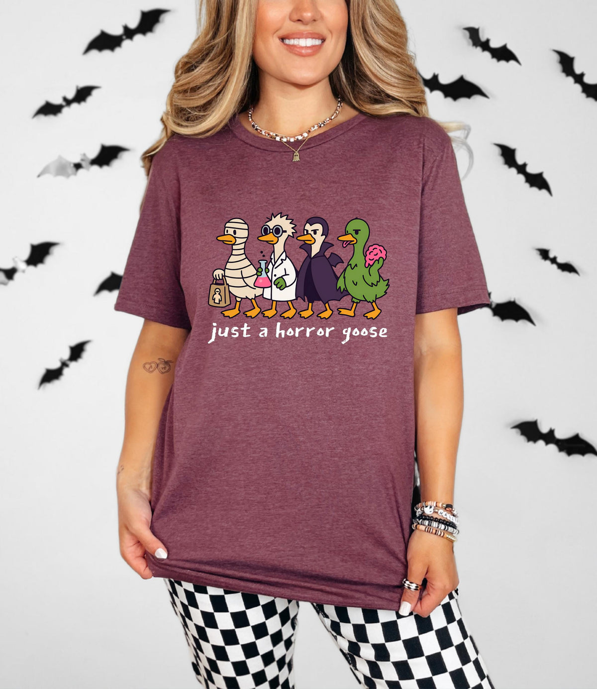 Halloween Goose Shirt, Just A Horror Goose T-Shirt, Goose in Halloween Sweatshirt, Spooky Goose Tee