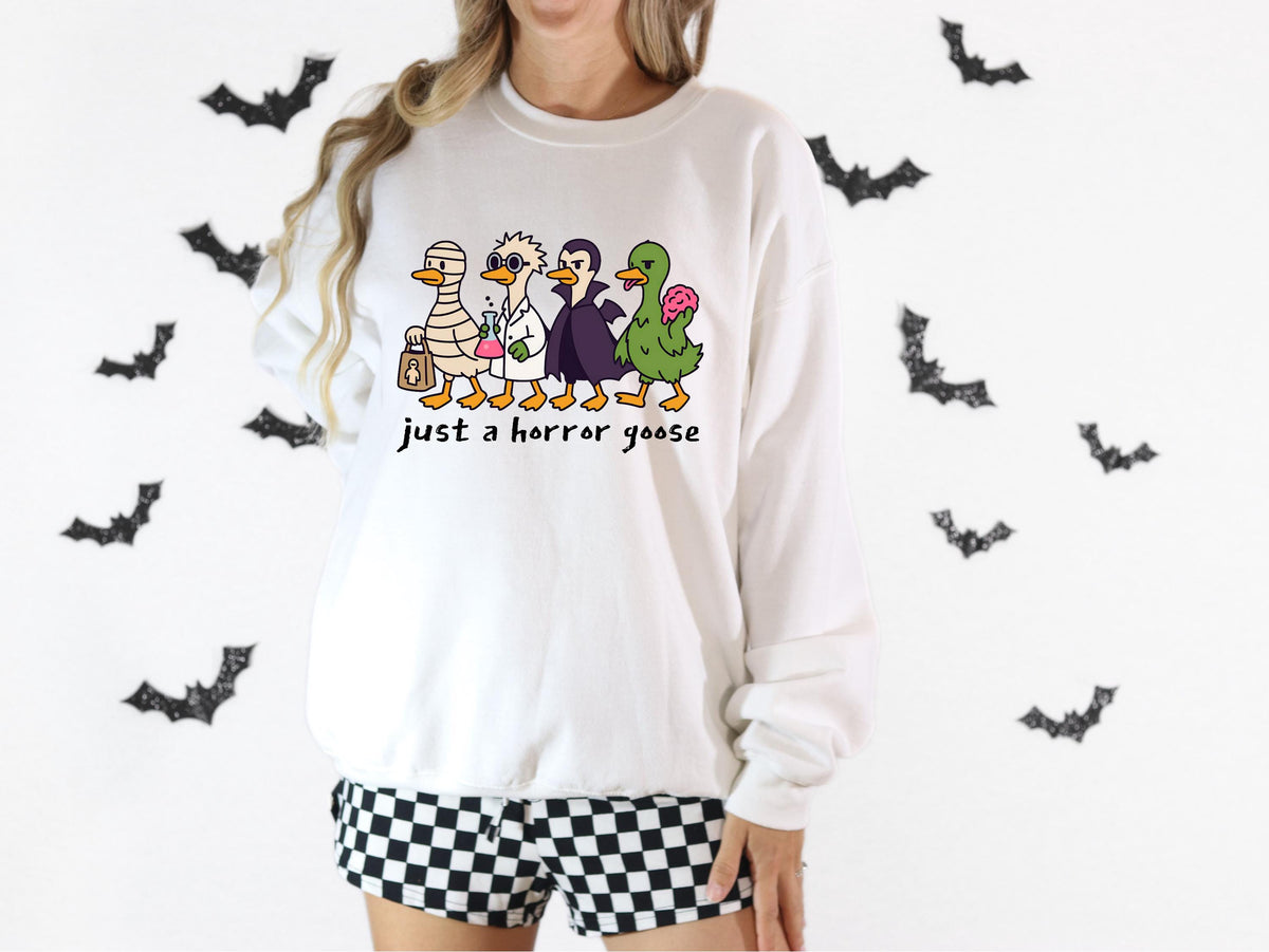 Halloween Goose Shirt, Just A Horror Goose T-Shirt, Goose in Halloween Sweatshirt, Spooky Goose Tee