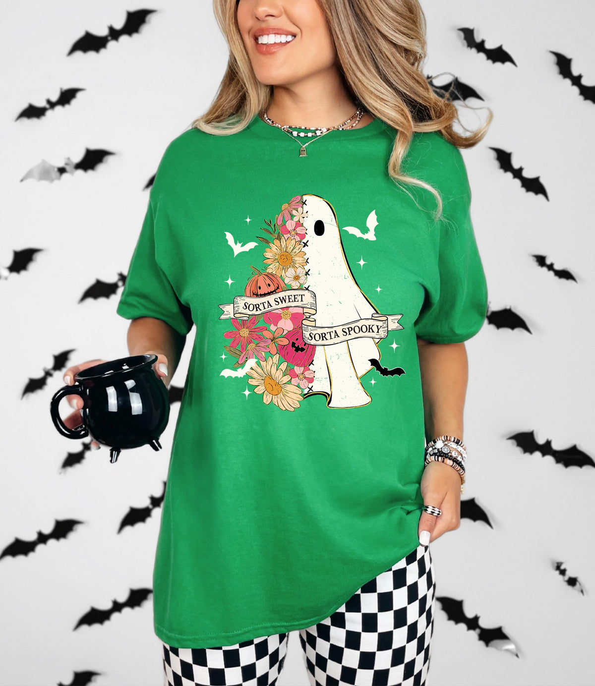 Cute Ghost Halloween T-Shirt, Sorta Sweet Sorta Spooky Shirt, Floral Spooky Season Tee, Girl Pumpkin Sweatshirt