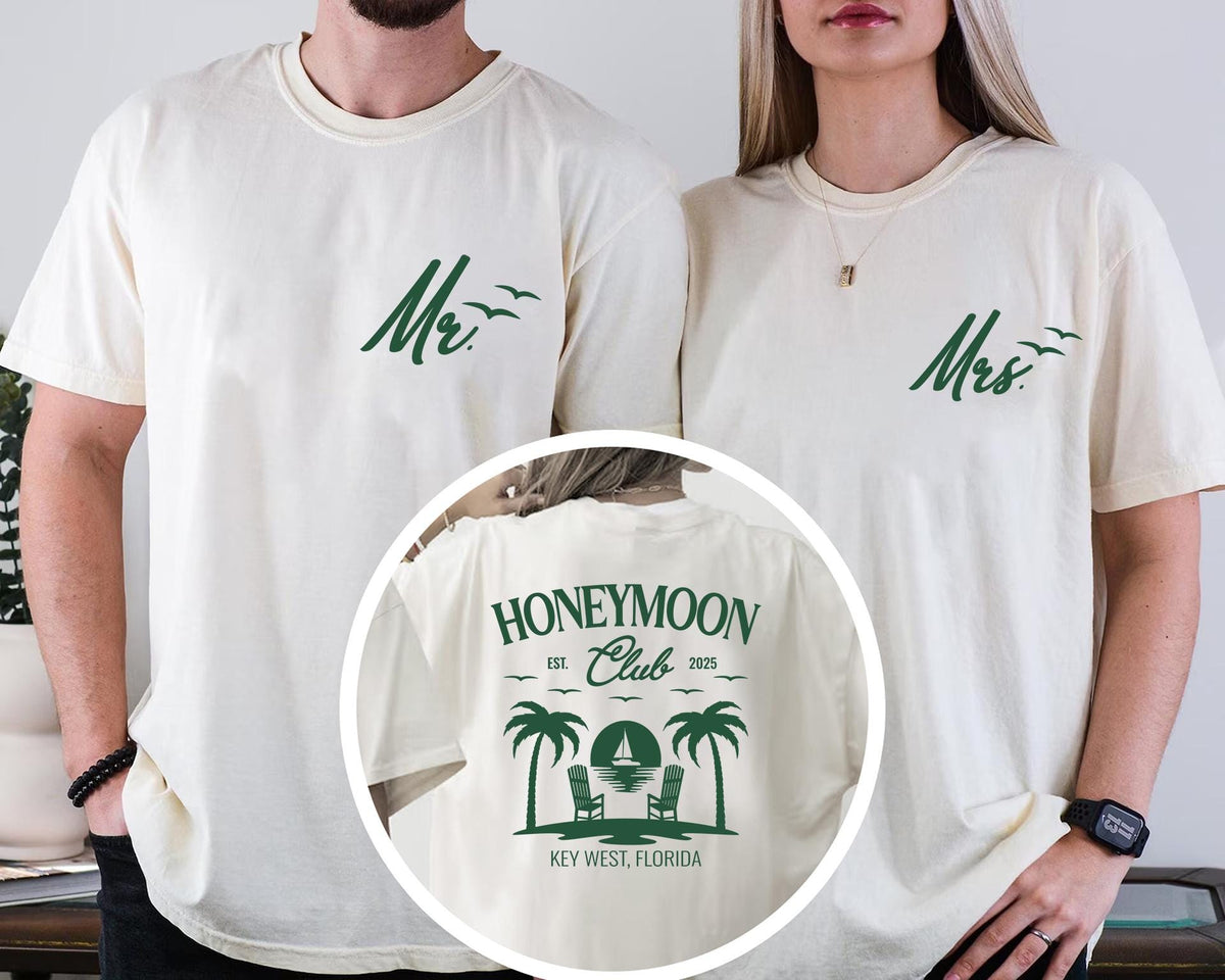 Custom Honeymoon Shirt, Mr and Mrs T-Shirt, Couple Matching T-Shirt, Honeymoon Trip Gift Tee, Just Married Shirt