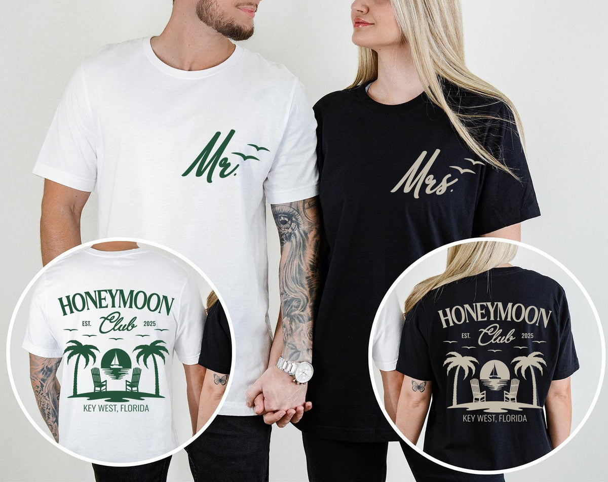 Custom Honeymoon Shirt, Mr and Mrs T-Shirt, Couple Matching T-Shirt, Honeymoon Trip Gift Tee, Just Married Shirt