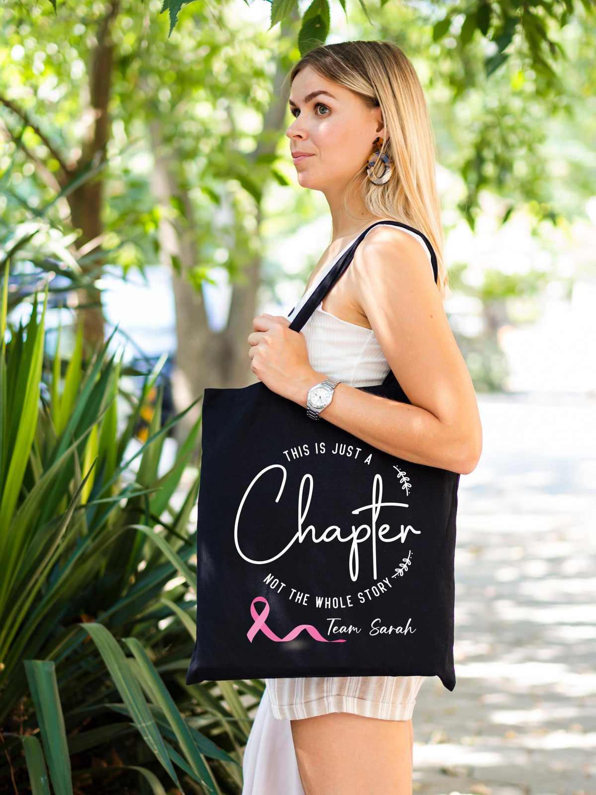 Custom Breast Cancer Tote,  Just a Chapter Tote Bag, Not The Whole Story Canvas Bag, Cancer Support Bag, Fight Cancer Tote