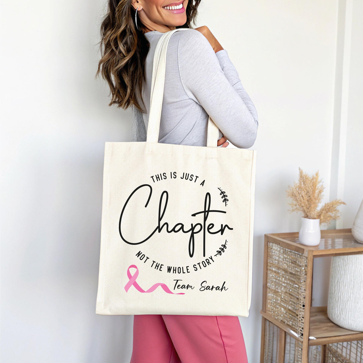 Custom Breast Cancer Tote,  Just a Chapter Tote Bag, Not The Whole Story Canvas Bag, Cancer Support Bag, Fight Cancer Tote