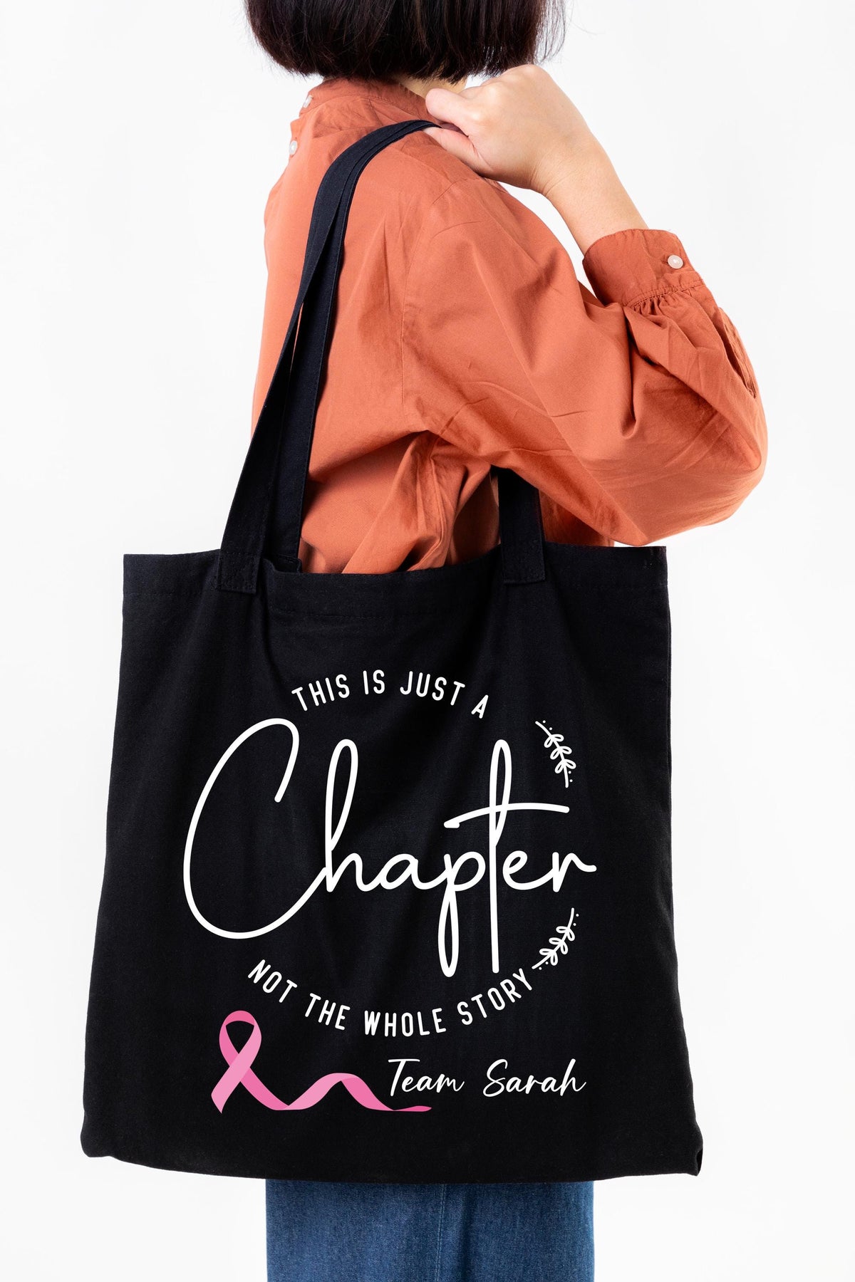 Custom Breast Cancer Tote,  Just a Chapter Tote Bag, Not The Whole Story Canvas Bag, Cancer Support Bag, Fight Cancer Tote