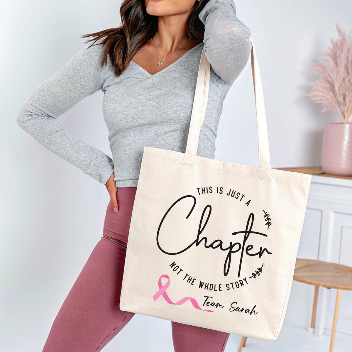 Custom Breast Cancer Tote,  Just a Chapter Tote Bag, Not The Whole Story Canvas Bag, Cancer Support Bag, Fight Cancer Tote
