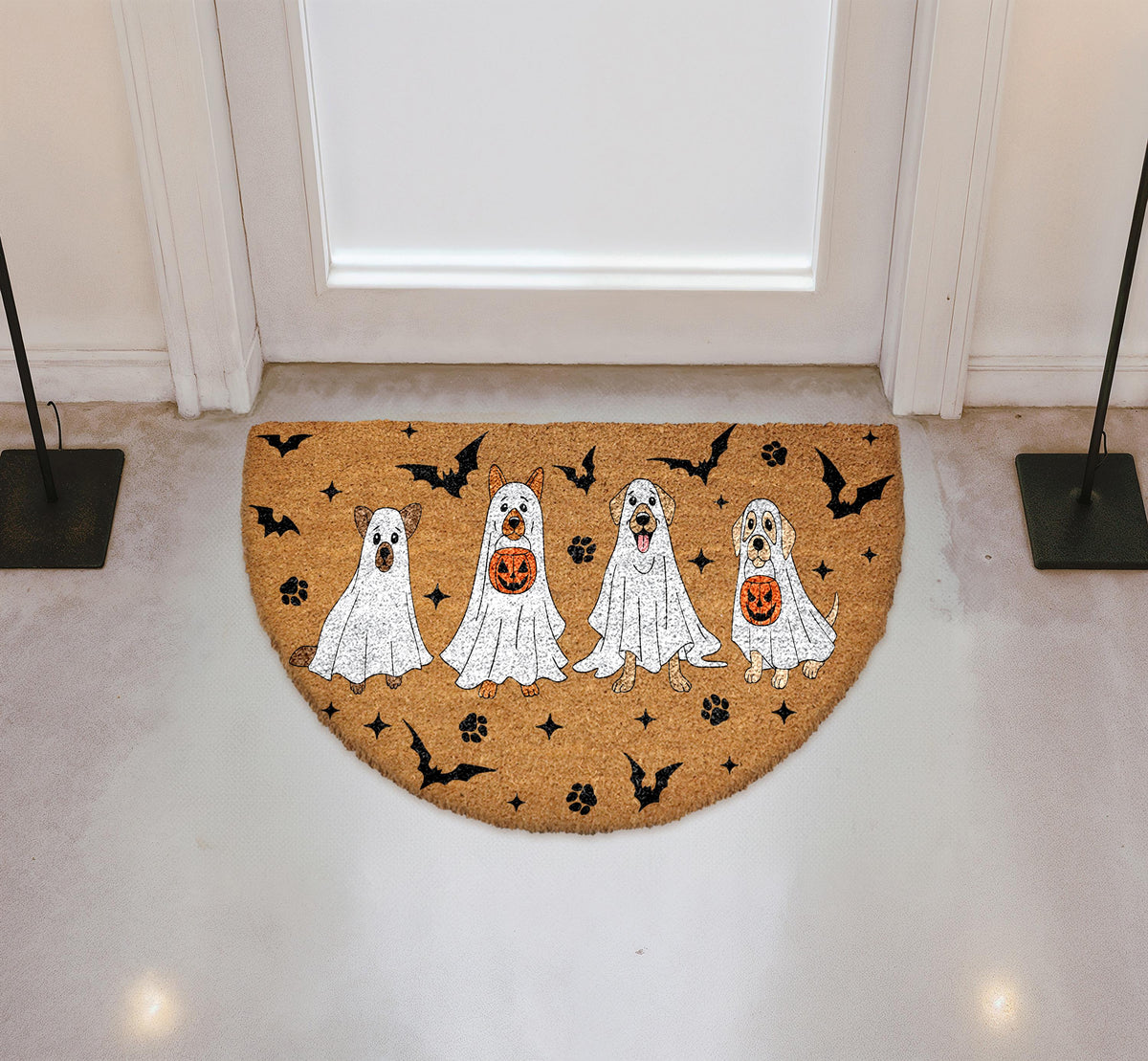 Ghost Dogs Doormat, Spooky Bats Welcome Mat, Dog Lover Gift, Cute Fall Porch Rug