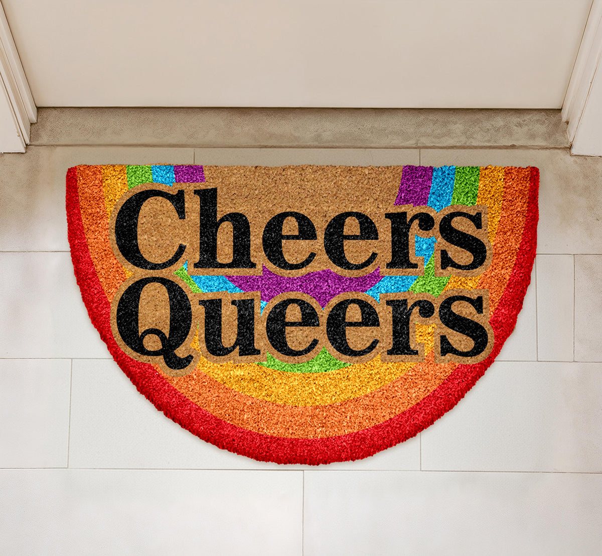 Cheers Queers Rainbow Doormat, LGBTQ+ Welcome Mat, Pride Supportive Home Decor
