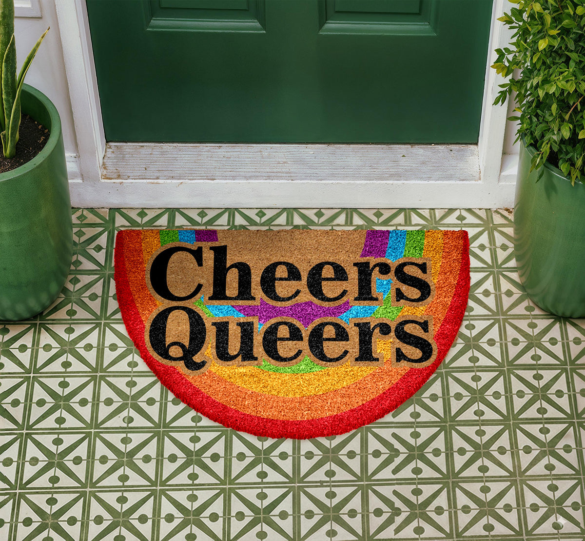 Cheers Queers Rainbow Doormat, LGBTQ+ Welcome Mat, Pride Supportive Home Decor