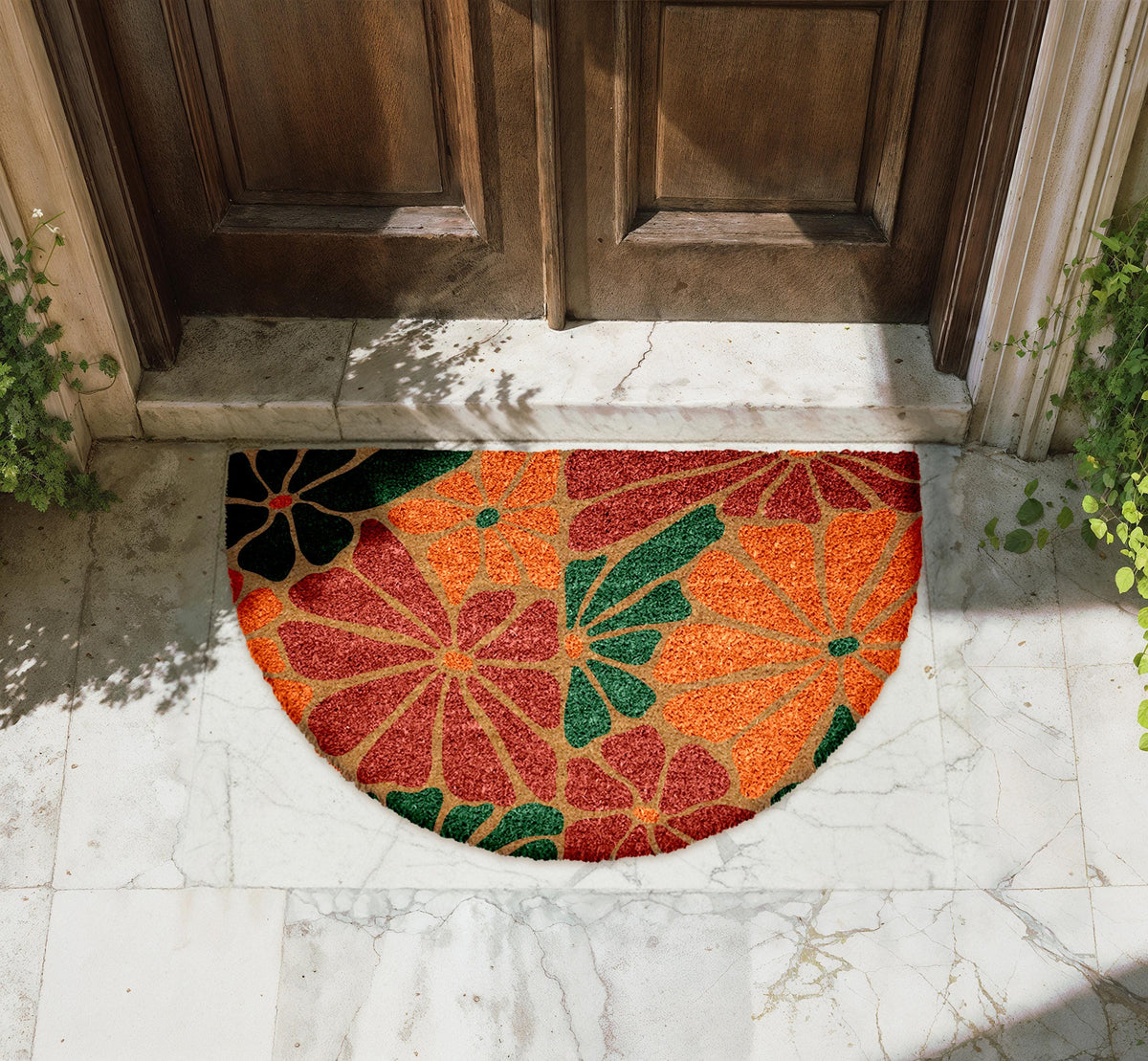 Bohemian Floral Welcome Mat, Vibrant Flower Doormat, Artistic Home Decor