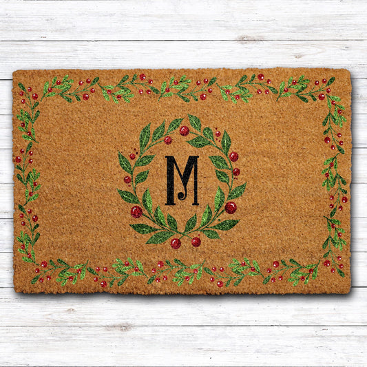 Custom Monogram Christmas Doormat, Personalized Initial Welcome Mat