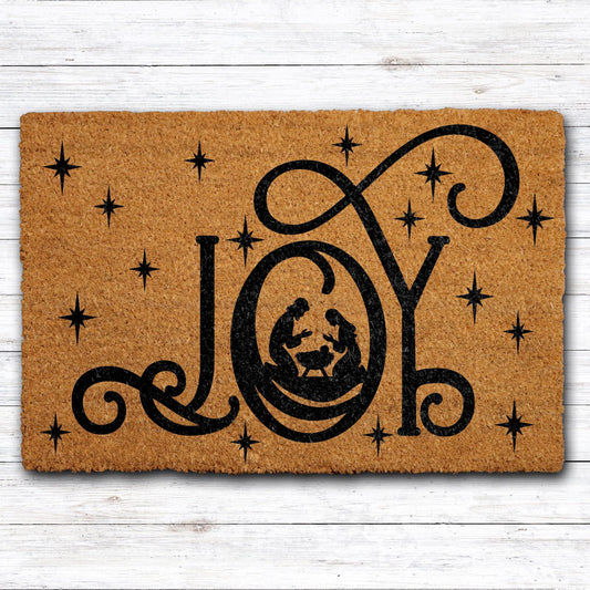 JOY Nativity Silhouette Doormat, Religious Welcome Mat, Christian Home Entrance Decor