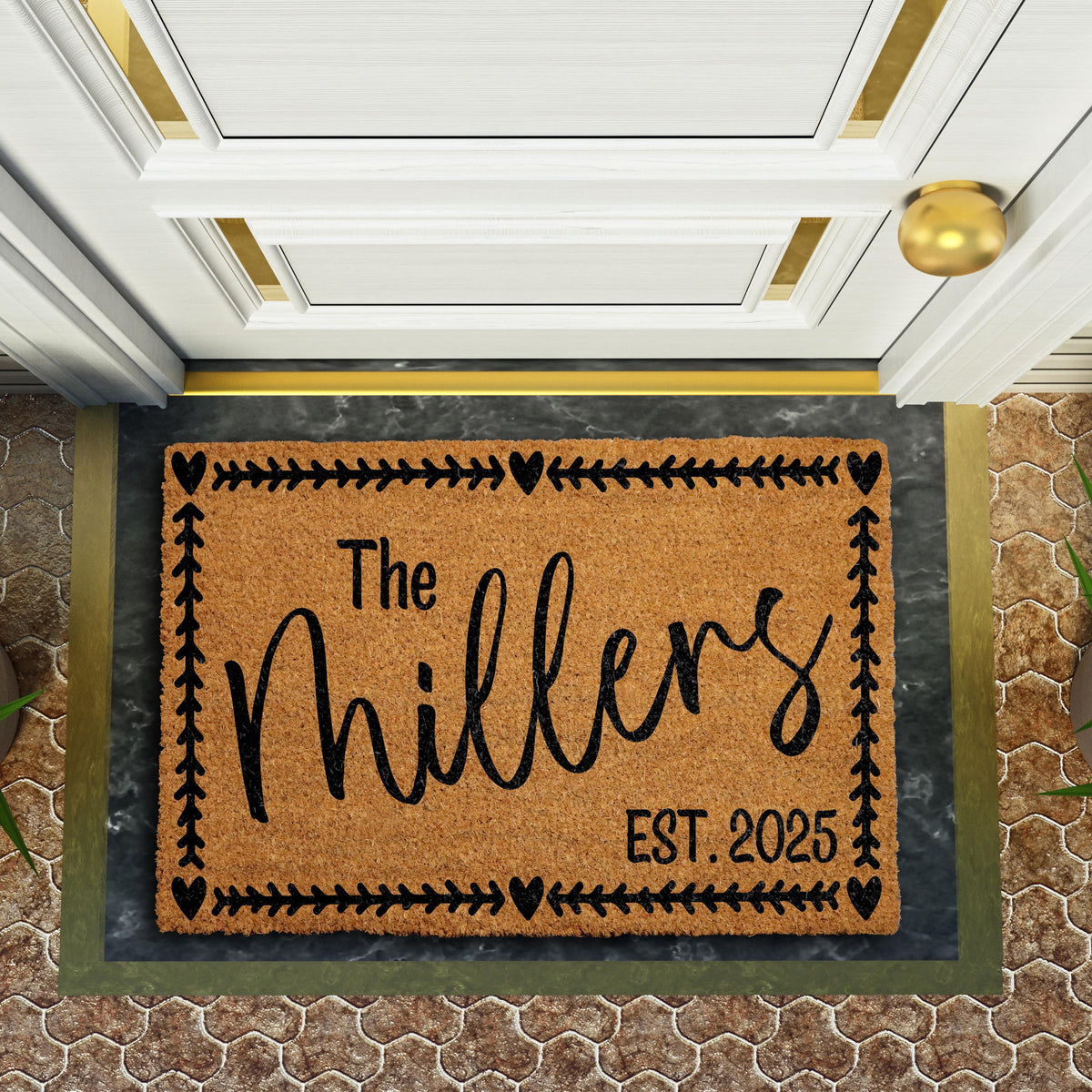 Personalized Family Name Doormats, Custom Last Name Welcome Mats, Est. Date Home Entrance Decor