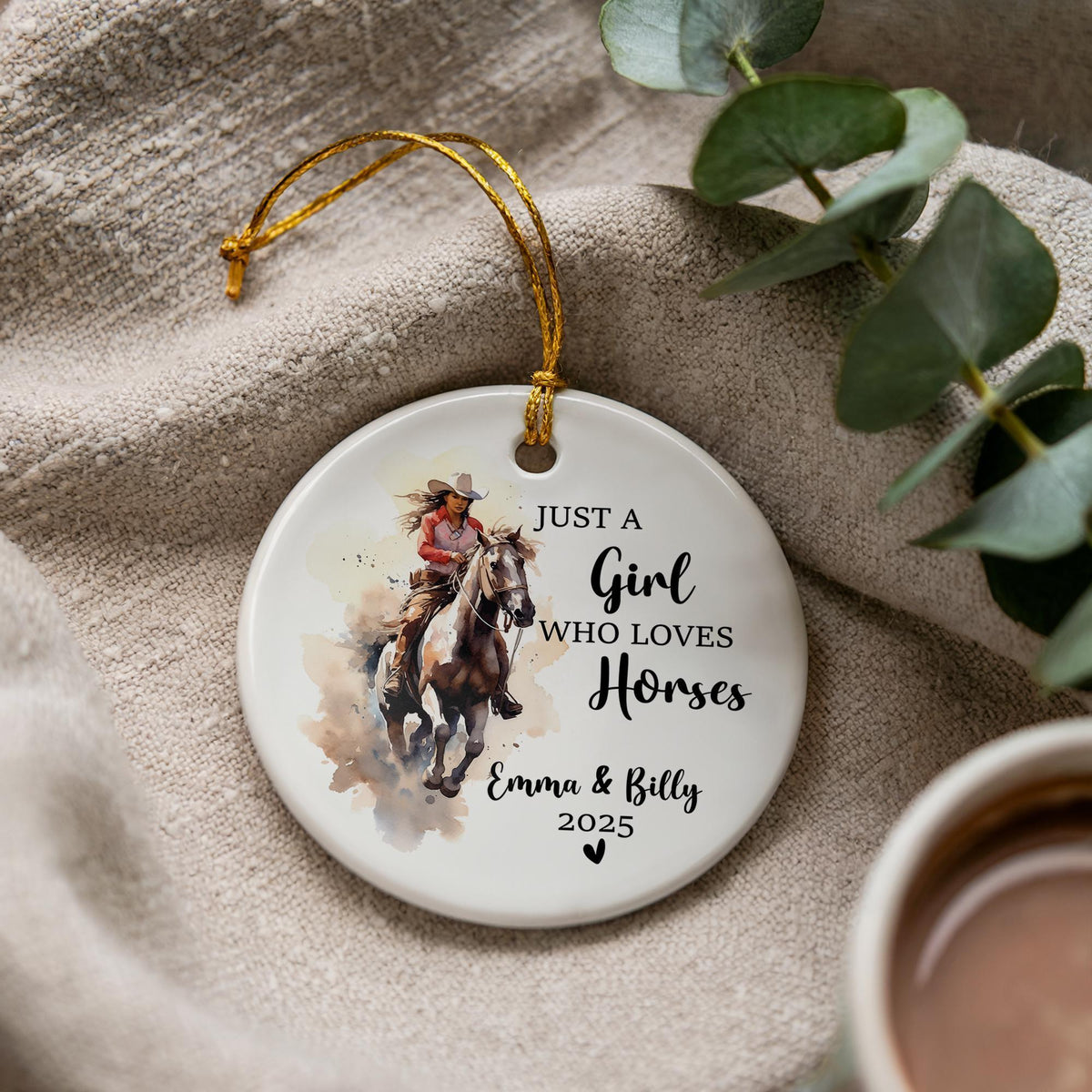 Personalized Horse Lover Ornament, Custom Ceramic Christmas Keepsake