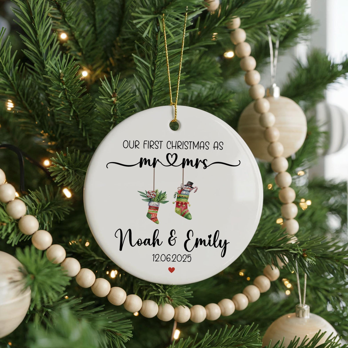 Personalized Mr and Mrs Ceramic Ornament, Newlywed Keepsake