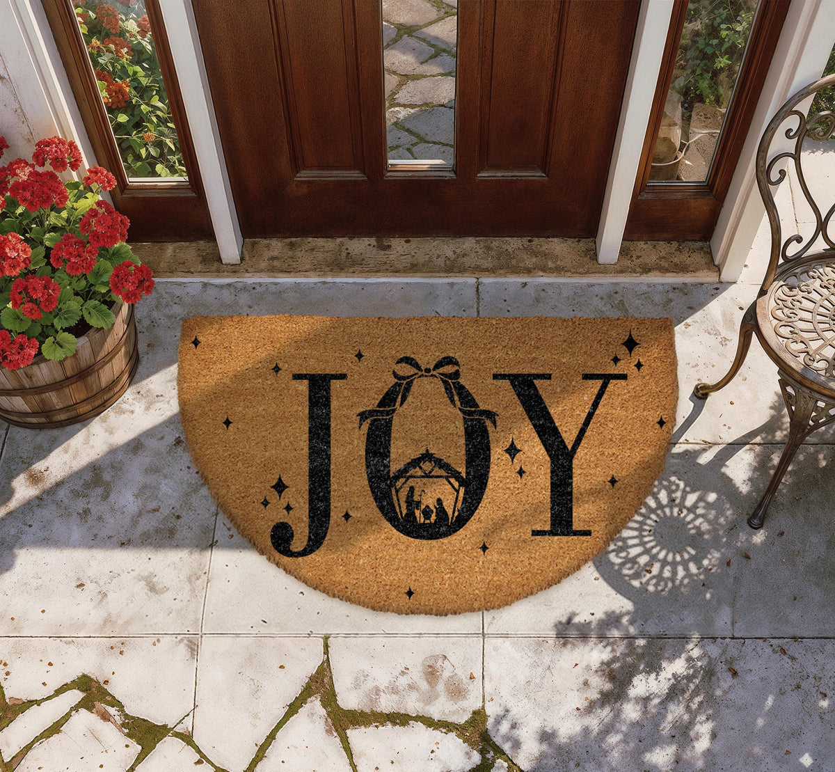 JOY Nativity Scene Doormat, Christian Holiday Home Entrance Decor