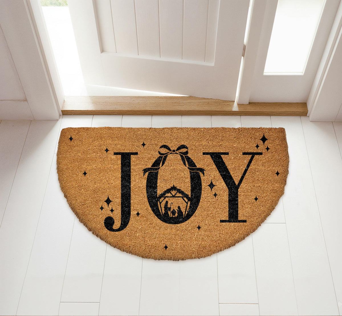 JOY Nativity Scene Doormat, Christian Holiday Home Entrance Decor