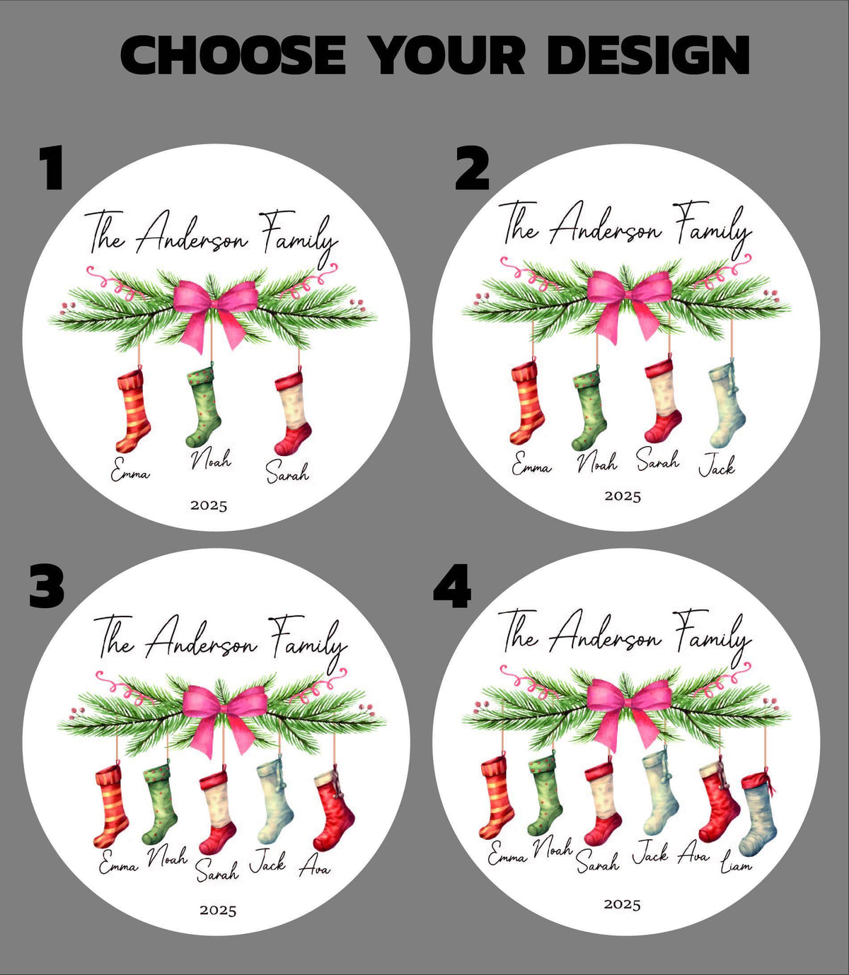 Personalized Family Christmas Ornament, Stocking Design Ceramic Keepsake