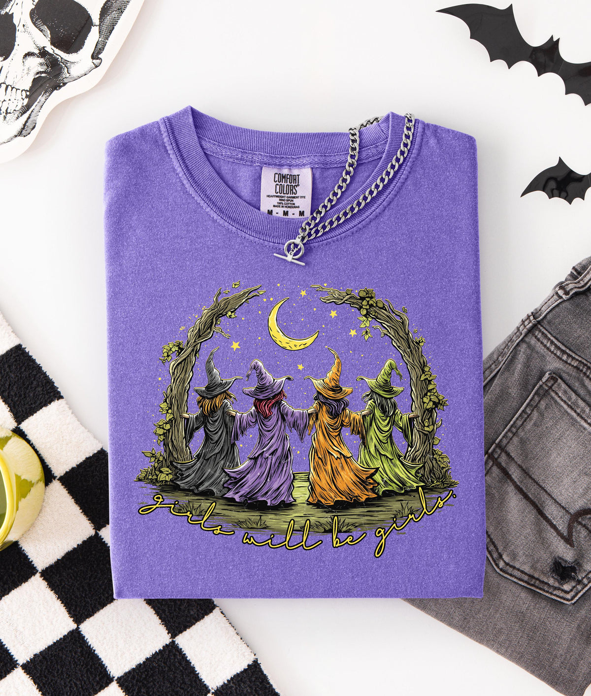 Witchy Girls Comfort Colors® Shirt, Women Boo Crew Matching T-shirt, Girls Spooky Vibes Long Sleeve, Girls Vacation Halloween Crewneck