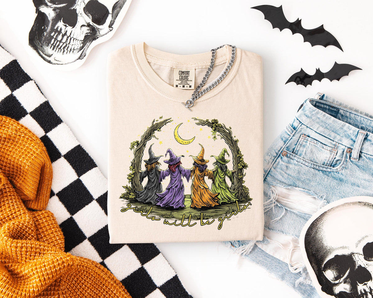 Witchy Girls Comfort Colors® Shirt, Women Boo Crew Matching T-shirt, Girls Spooky Vibes Long Sleeve, Girls Vacation Halloween Crewneck
