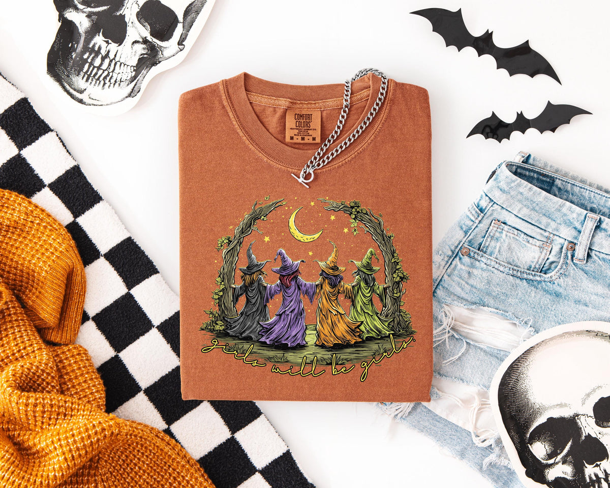 Witchy Girls Comfort Colors® Shirt, Women Boo Crew Matching T-shirt, Girls Spooky Vibes Long Sleeve, Girls Vacation Halloween Crewneck