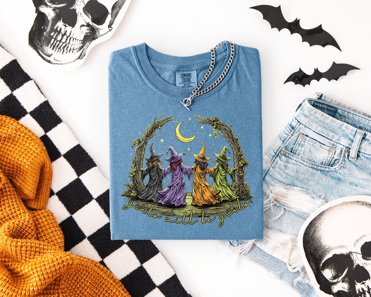 Witchy Girls Comfort Colors® Shirt, Women Boo Crew Matching T-shirt, Girls Spooky Vibes Long Sleeve, Girls Vacation Halloween Crewneck