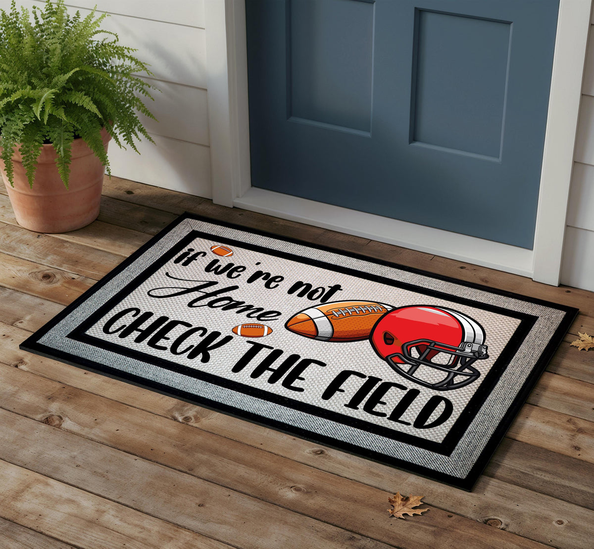 If We're Not Home Check The Field Doormat, Football Welcome Mat, Sports Fan Door mat