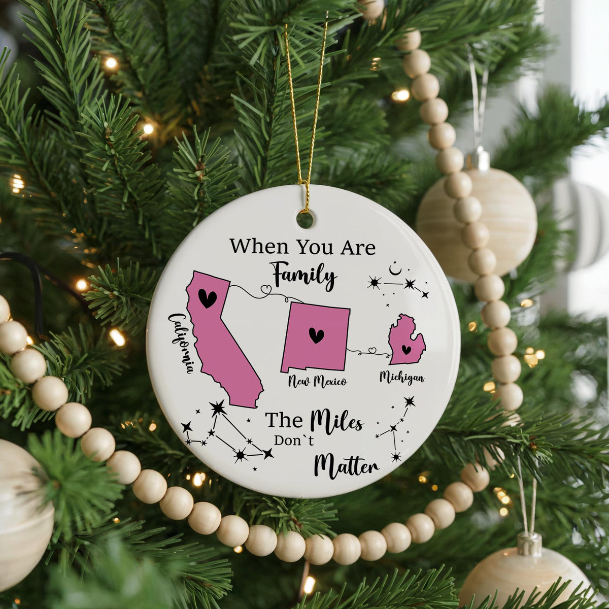 Miles Don’t Matter Keepsake, Personalized Long Distance Ornament, Loved Ones Keepsake, Family Custom Map Ornament, Christmas Ornament Gift