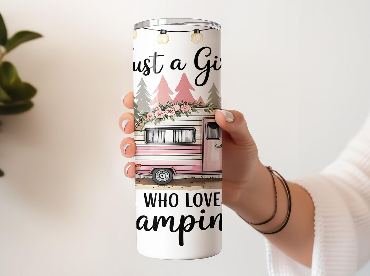 Just A Girls Who Loves Camping Stainless Steel Tumbler, Camping Lovers Insulated Tumbler Gift