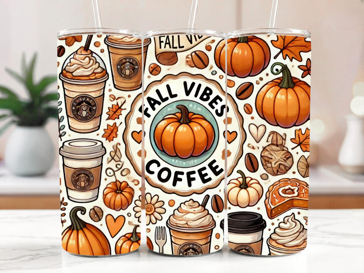 Vibrant Color Fall Vibes Coffee Tumbler, Insulated Tumbler For Pumpkin Spice Latte