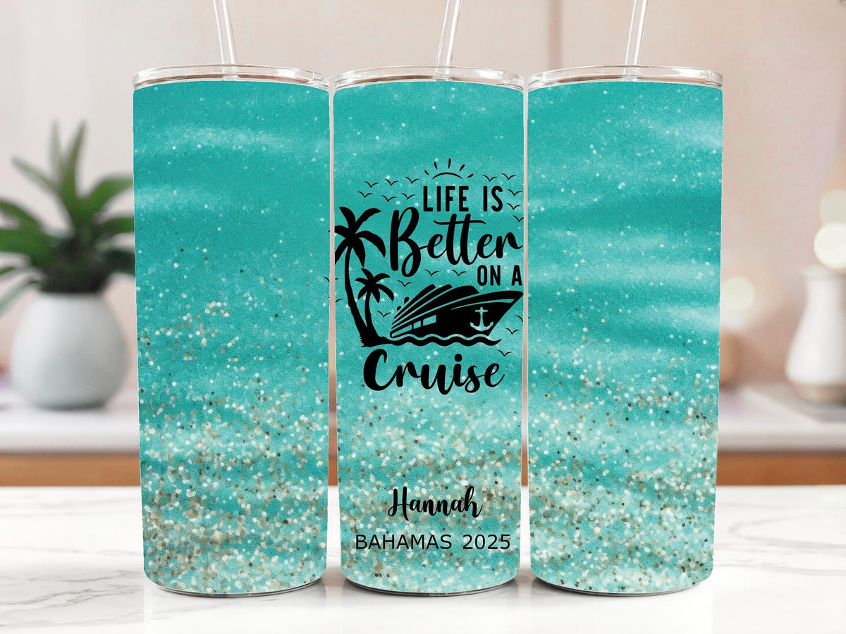 Personalized Beach Themed Insulated Tumblers, Summer Vacation Girls Matching Tumbler With Straw
