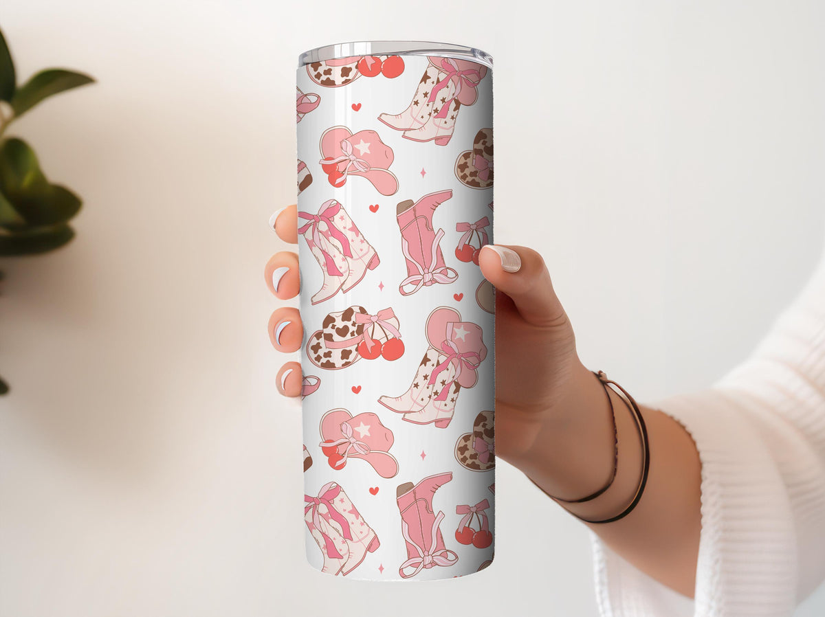 Cowgirl Tumbler, Western Hat and Boot Design Water Cup, Country Girl Stainless Steel Travel Mug