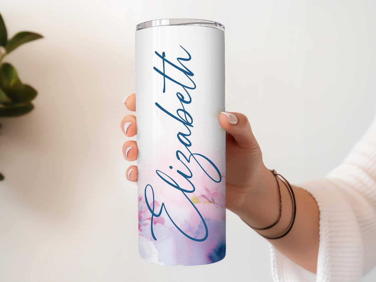 Personalized Floral Stainless Steel Tumbler, Watercolor Insulated Tumbler
