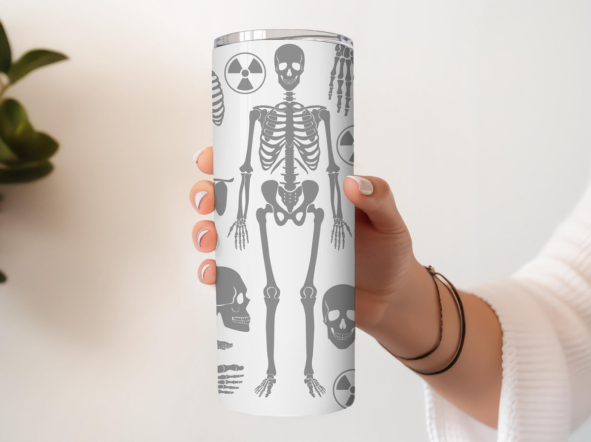 Skeleton Themed Tumbler With Straw, Human Bones Anatomical Stainless Steel Tumbler