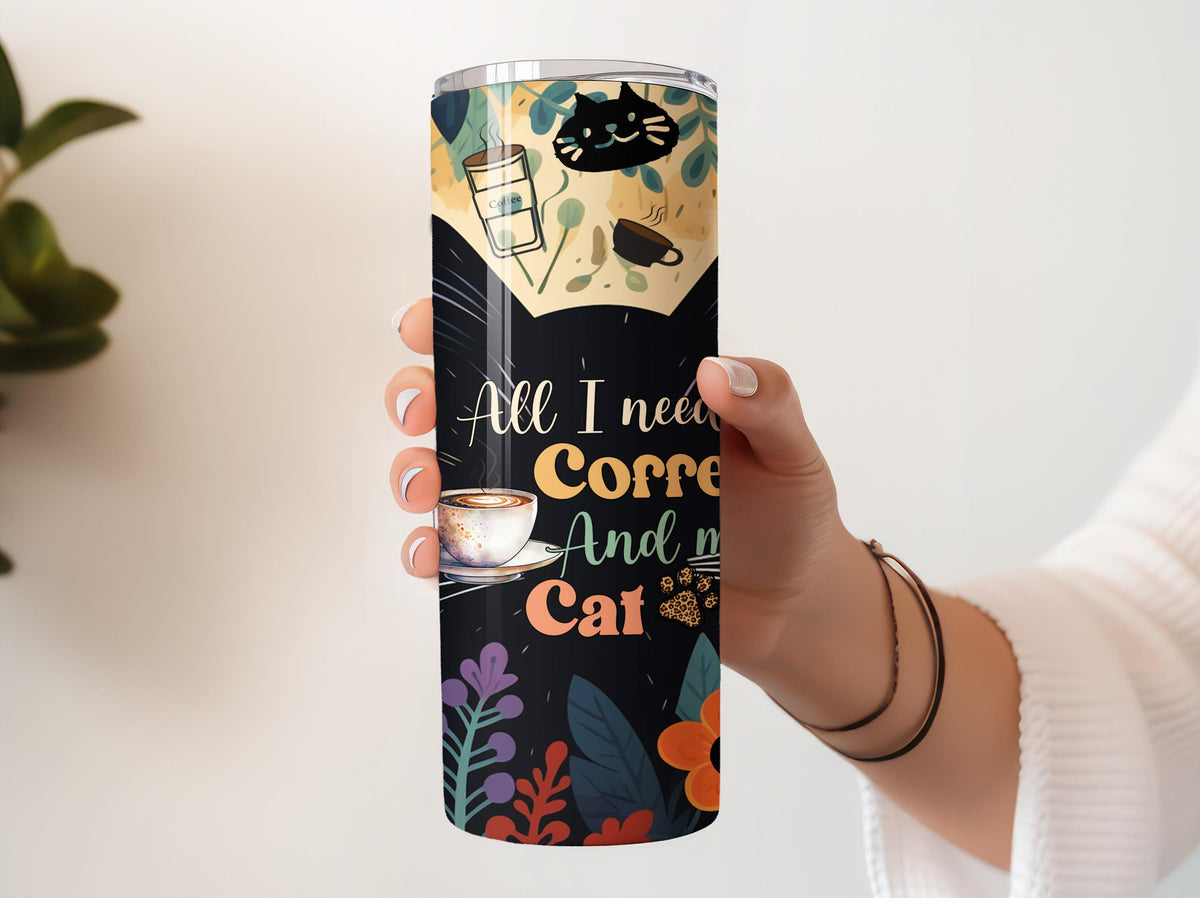 All I Need Is Coffee And My Cat Insulated Tumbler, Aesthetic Cat Owners Gift Coffee Tumbler
