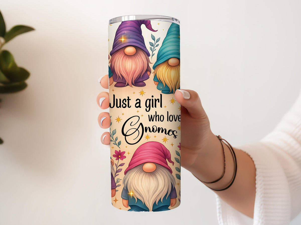 Just A Girl Who Loves Gnomes Insulated Tumbler, Cute Gnome Inspired Stainless Steel Tumbler