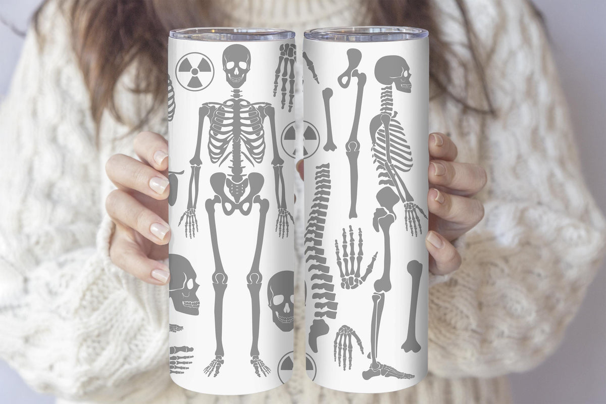 Skeleton Themed Tumbler With Straw, Human Bones Anatomical Stainless Steel Tumbler