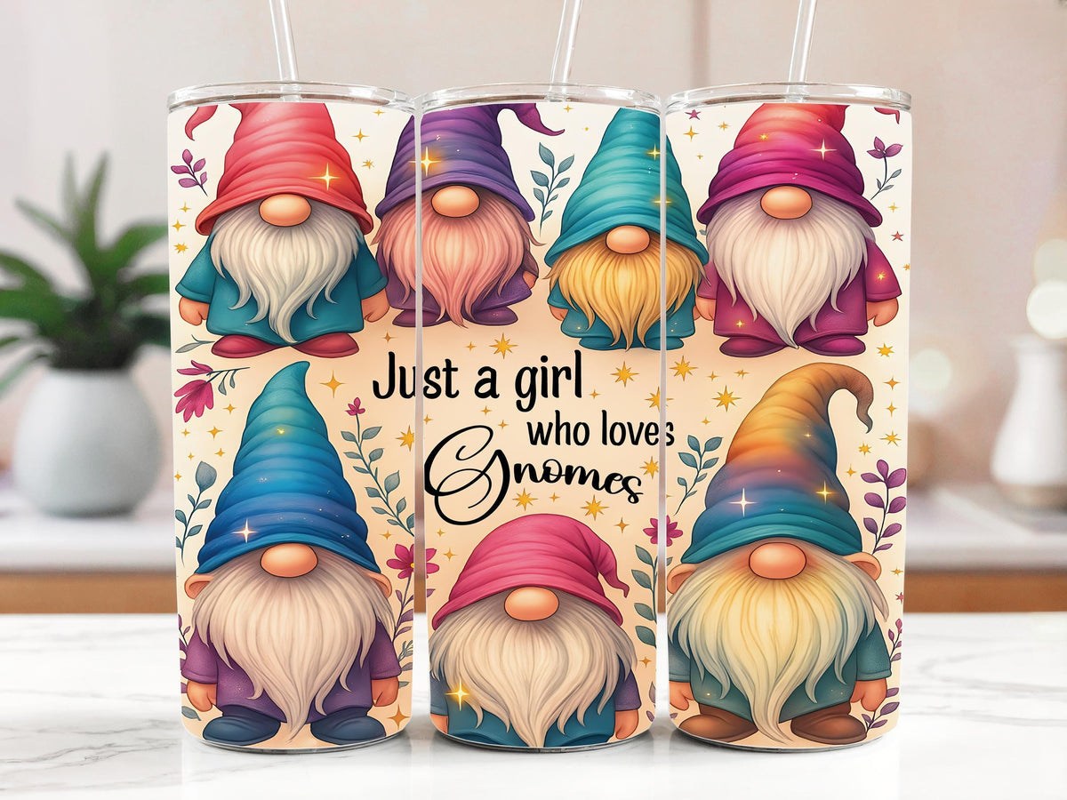 Just A Girl Who Loves Gnomes Insulated Tumbler, Cute Gnome Inspired Stainless Steel Tumbler