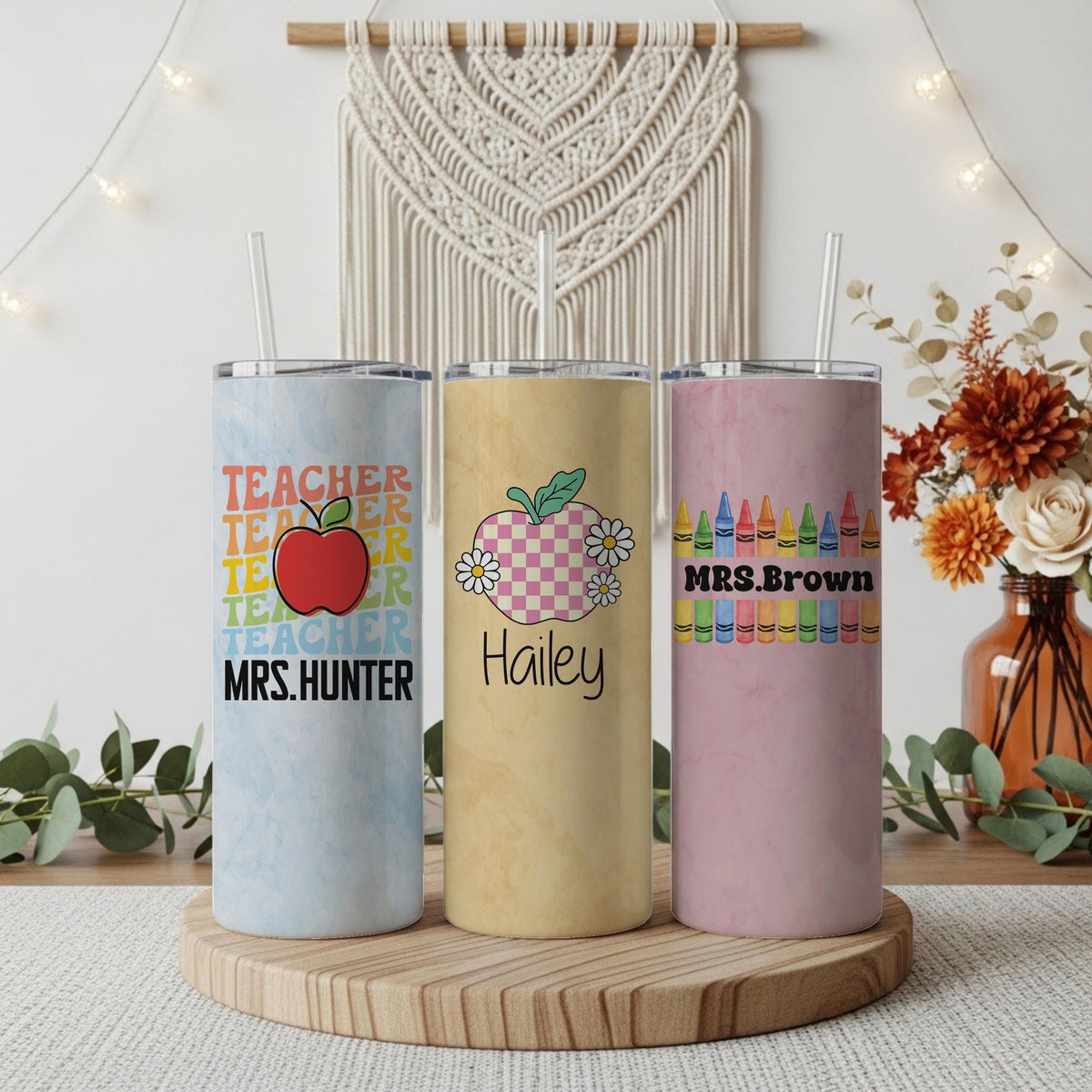 Personalizable School Tumblers With Straw, Teacher Appreciation Insulated Tumbler