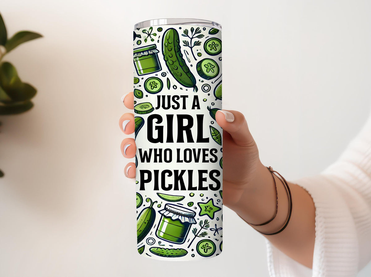 Just a Girl Who Loves Pickles Tumbler, Funny Pickle Lover Gift, Pickle Themed Travel Cup