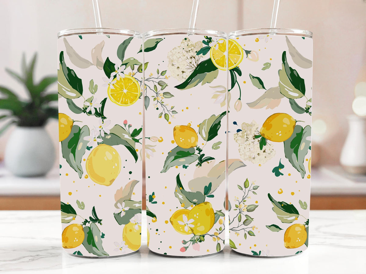 Watercolor Lemon Design Tumbler – Lemon Tree Water Cup, Fresh Citrus Stainless Steel Travel Mug